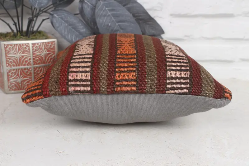 Outdoor Throw Pillow Sham, Kilim Pillow Cover, Pillow for Sofa, Turkish Pillow, 12x12 Red Pillow Cover, Pillow Cover, Boho Chic Cushion Cover - 5