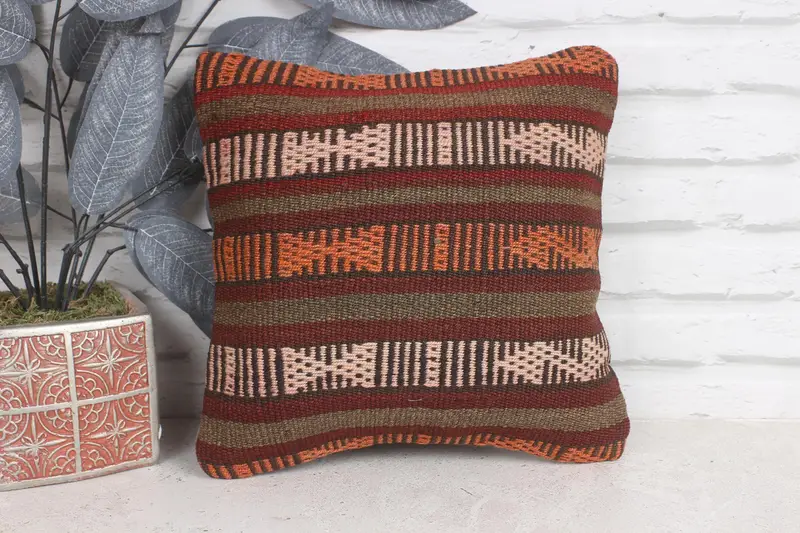 Outdoor Throw Pillow Sham, Kilim Pillow Cover, Pillow for Sofa, Turkish Pillow, 12x12 Red Pillow Cover, Pillow Cover, Boho Chic Cushion Cover - 1