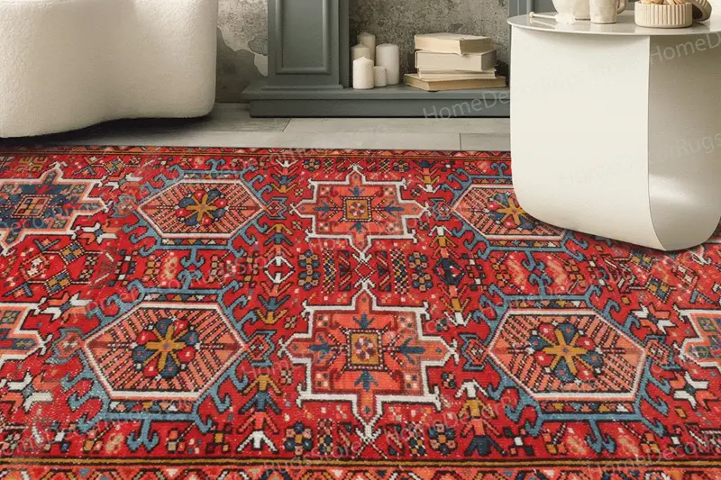 Eleganter bedruckter Teppich: Rote geometrische Azteken- und Navajo-Muster