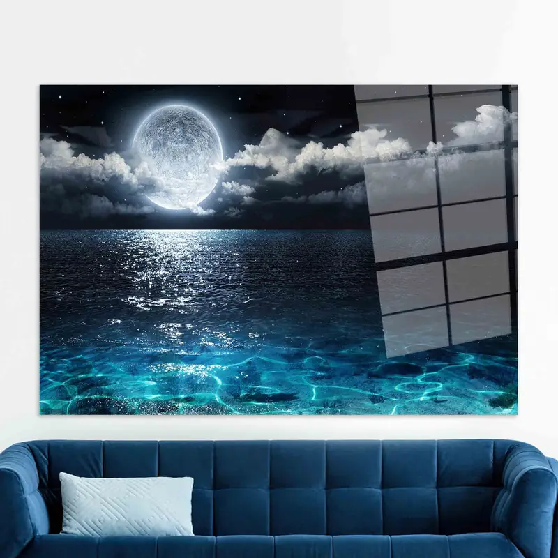 モダンなプリントガラス: 月愛好家のための海と月の風景