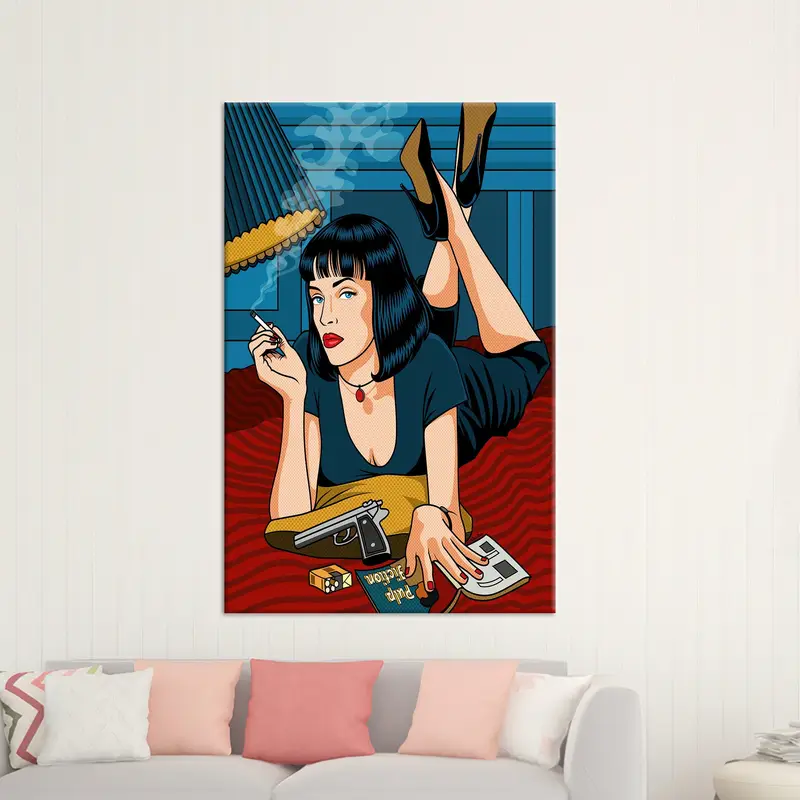 エレガントなポップアート キャンバス: 女の子の部屋で喫煙する女性