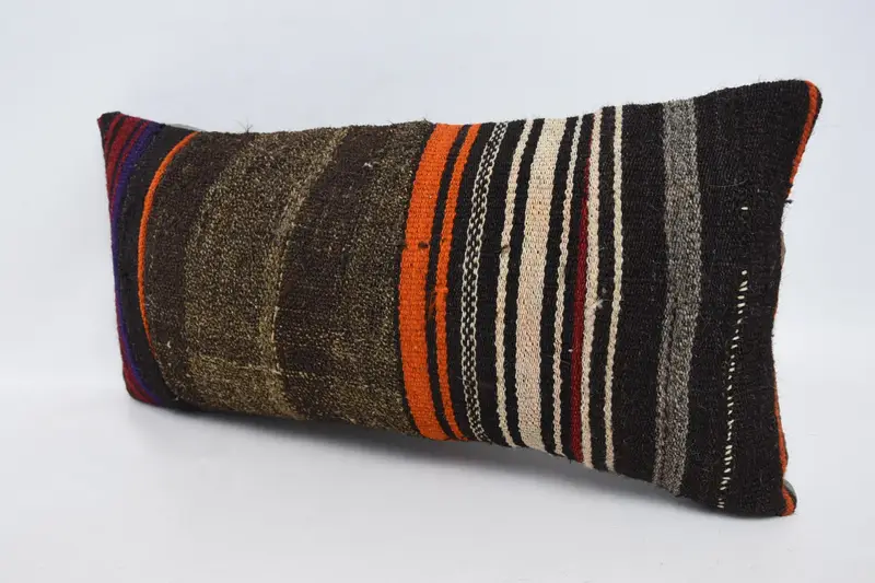 Handwoven Pillow Cover Cushion, Kilim Rug Cushion Cover, 12x24 Brown Cushion, Kilim Pillow Cover, Home Decor Pillow, Vintage Pillow, Pillow Case - 4