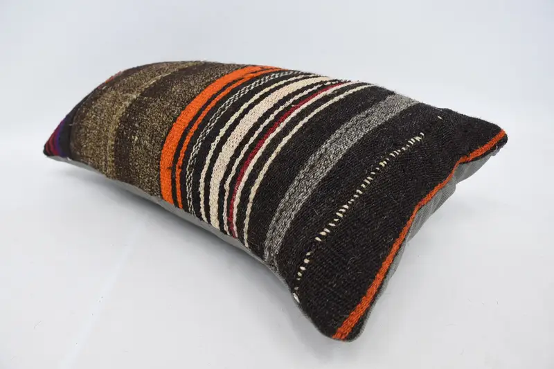 Handwoven Pillow Cover Cushion, Kilim Rug Cushion Cover, 12x24 Brown Cushion, Kilim Pillow Cover, Home Decor Pillow, Vintage Pillow, Pillow Case - 5
