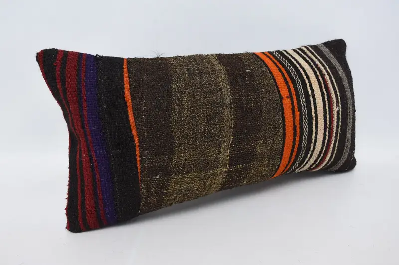 Handwoven Pillow Cover Cushion, Kilim Rug Cushion Cover, 12x24 Brown Cushion, Kilim Pillow Cover, Home Decor Pillow, Vintage Pillow, Pillow Case - 3