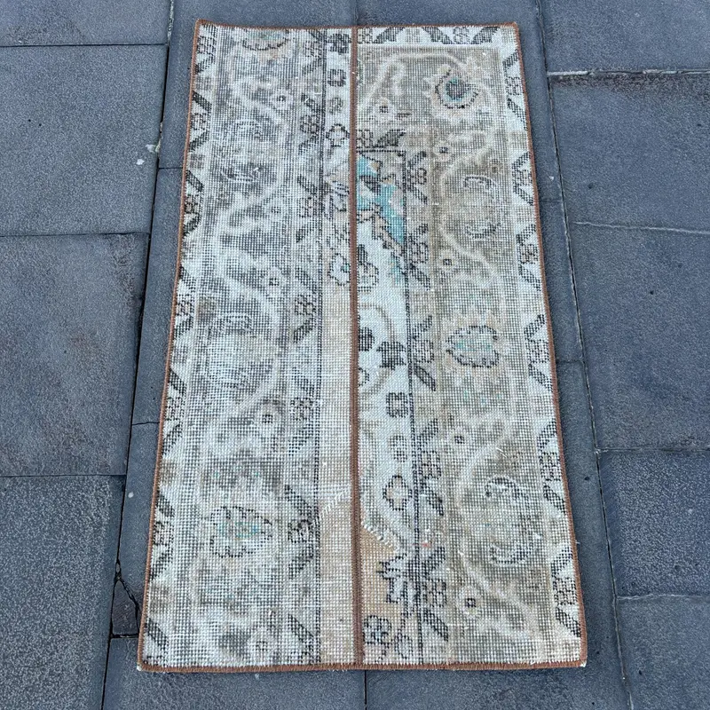 Oushak Rug, 1.7x3.2 ft Turkish Rug, Beige Polka dot Rug Wool - 1