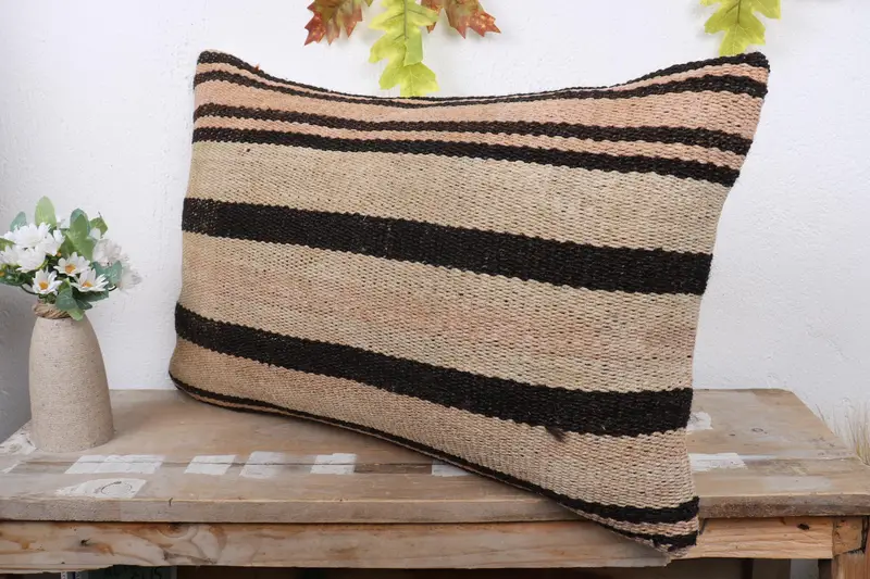 Crochet Pattern Pillow Cover, Hippie Throw Pillow Case, Pillow Sham, Boho Pillow Sham Cover, Kilim Cushion Sham, 16x24 Beige Cushion, Turkish Pillow - 4