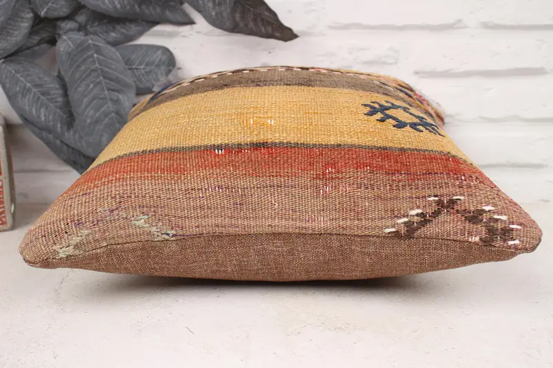 Aesthetic Pillow Case, Outdoor Pillow, Kilim Pillow, 14x14 Orange Pillow, Aztec Cushion Case, Turkish Pillow, Pillow Cover, Vintage Pillow - 5