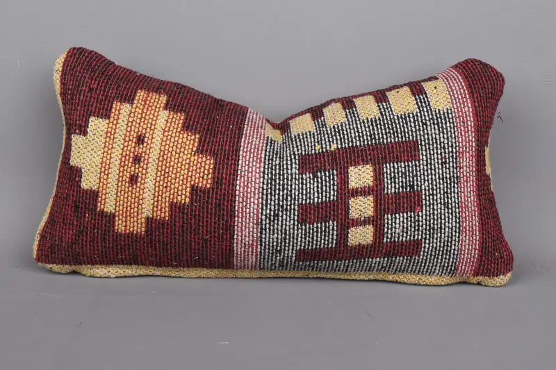 Turkish Pillow, Rustic Cushion Cover, Cozy Throw Cushion, Sofa Cushion, 8x16 Red Pillow Cover, Boho Pillow, Turkish Kilim Pillow, Pillow - 1