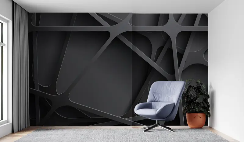 Elegante, abstrakte, moderne 3D-Tapete in Schwarz mit Metallic-Effekt