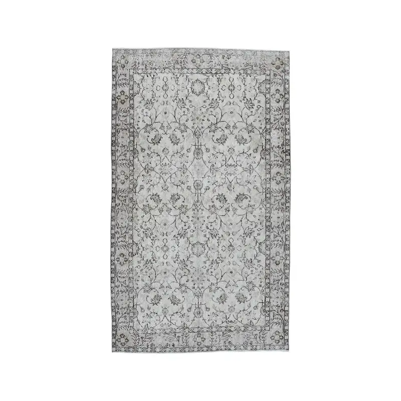 4.9x8.3 ft Vintage Oushak Rug, Gray Plants & trees Turkish Wool Rug - 1