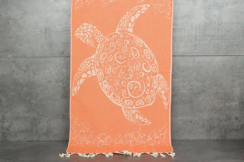 Carretta Patterned Cotton Tea Towel, Orange with Beige, 18x36 Inches