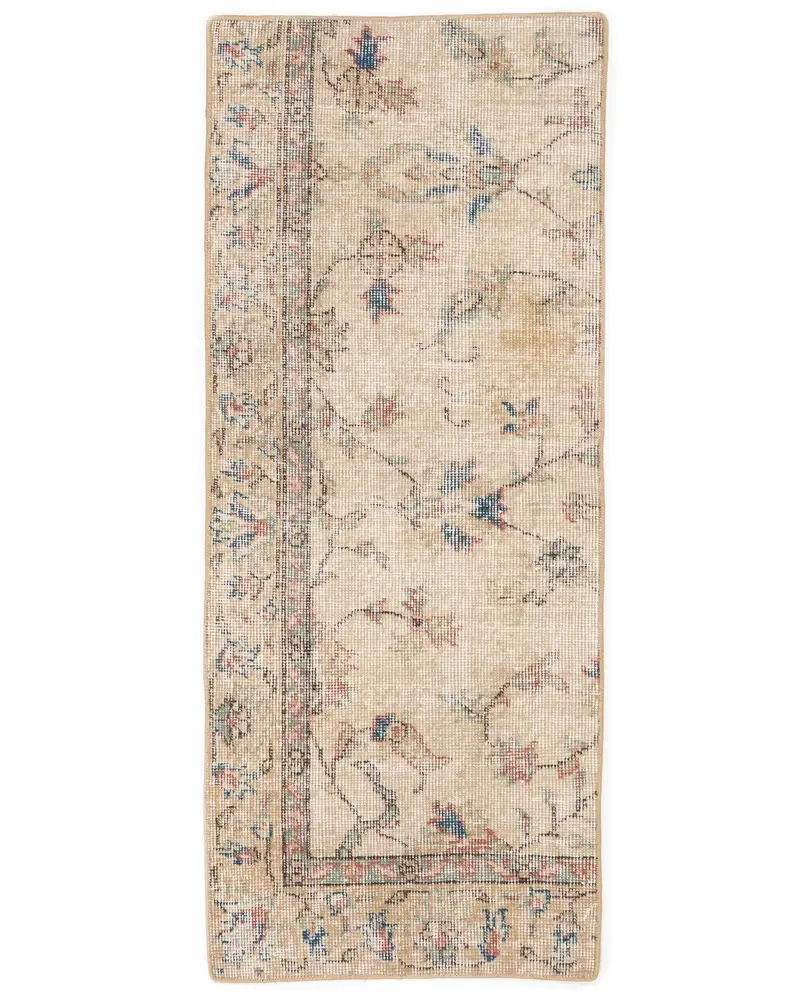 1,7 x 4 Fuß großer Teppich in Beige und Blau, gepunktetes Design