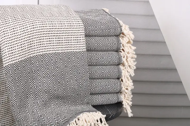 Bridesmaid Gift Monogrammed Turkish Beach Towel Black, 40x71 Inches