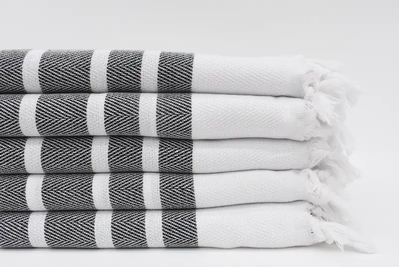 Black Herringbone Organic Cotton Towel, Custom Beach Towel, 70x40 Inches