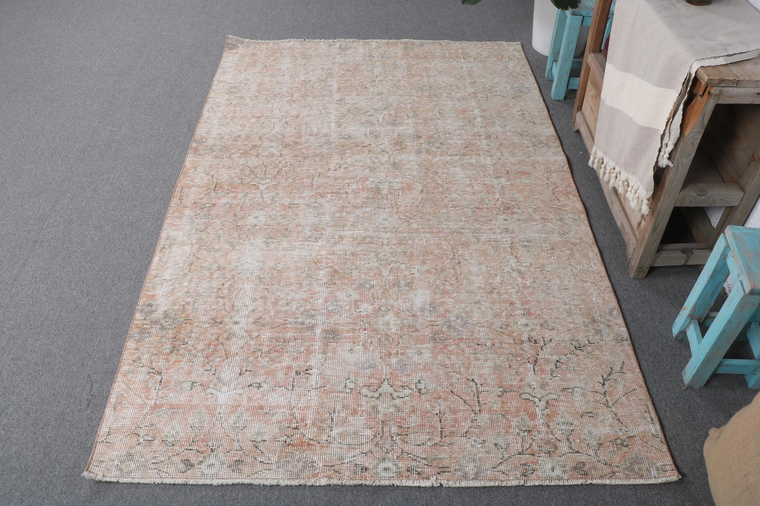 Vintage Turkish Rug 4.3x6.6 ft, Brown Camouflage Rug - 1
