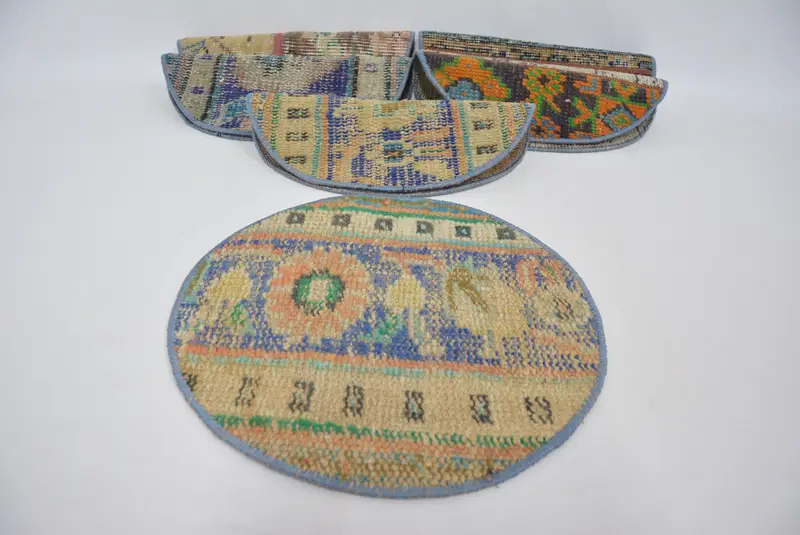 Elegante mantel individual Kilim azul y naranja, tapete de mesa decorativo de 14x14 pulgadas