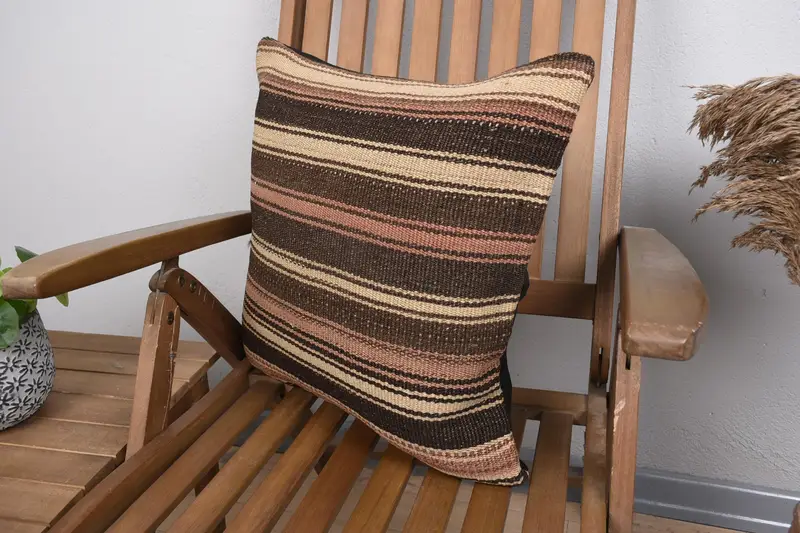 Retro Cushion Cover, Boho Pillow Sham Cover, Handmade Kilim Cushion, Toss Pillow Sham, Pillow Sham, Home Decor Pillow, 18x18 Brown Pillow Cover - 3