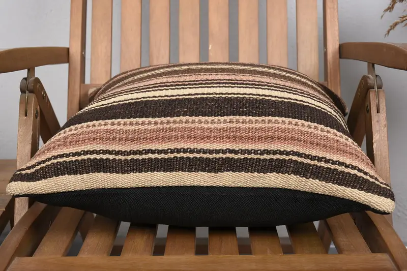 Retro Cushion Cover, Boho Pillow Sham Cover, Handmade Kilim Cushion, Toss Pillow Sham, Pillow Sham, Home Decor Pillow, 18x18 Brown Pillow Cover - 5