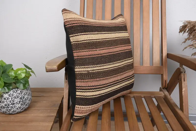 Retro Cushion Cover, Boho Pillow Sham Cover, Handmade Kilim Cushion, Toss Pillow Sham, Pillow Sham, Home Decor Pillow, 18x18 Brown Pillow Cover - 2