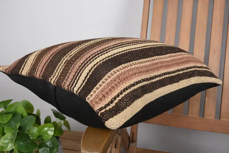 Retro Cushion Cover, Boho Pillow Sham Cover, Handmade Kilim Cushion, Toss Pillow Sham, Pillow Sham, Home Decor Pillow, 18x18 Brown Pillow Cover - 6