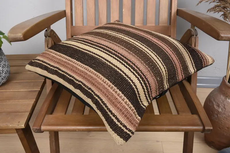 Retro Cushion Cover, Boho Pillow Sham Cover, Handmade Kilim Cushion, Toss Pillow Sham, Pillow Sham, Home Decor Pillow, 18x18 Brown Pillow Cover - 4