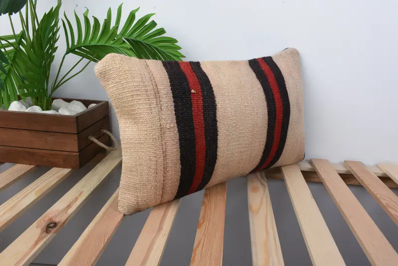 12x20 Beige Pillow, Pillow Cover, Kilim Cushion Sham, Kilim Pillow Cover, Turkish Bench Pillow Case, Pillow for Couch, Outdoor Bolster Pillow Case - 4
