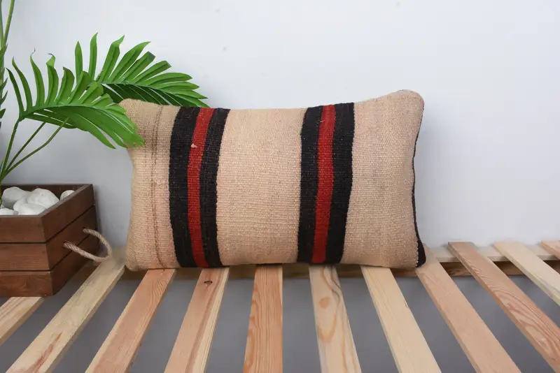 12x20 Beige Pillow, Pillow Cover, Kilim Cushion Sham, Kilim Pillow Cover, Turkish Bench Pillow Case, Pillow for Couch, Outdoor Bolster Pillow Case - 1