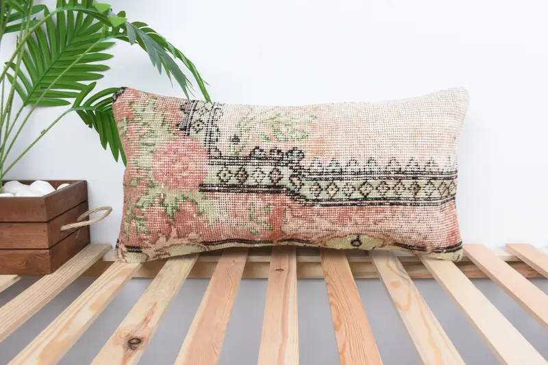 Throw Kilim Pillow, Bed Cushion Case, Cushion Case, 12x24 Beige Pillow Sham, Cozy Throw Cushion Cover, Boho Pillow Sham Cover, Boho Pillow - 1