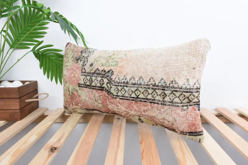 Throw Kilim Pillow, Bed Cushion Case, Cushion Case, 12x24 Beige Pillow Sham, Cozy Throw Cushion Cover, Boho Pillow Sham Cover, Boho Pillow - 5