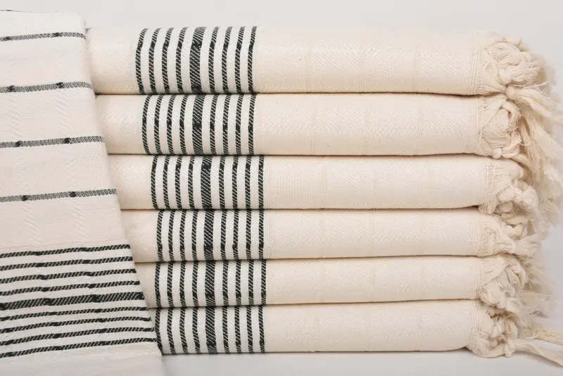 Monogram Beach Towel, Organic Cotton, Dark Green Striped, 70x40 Inches