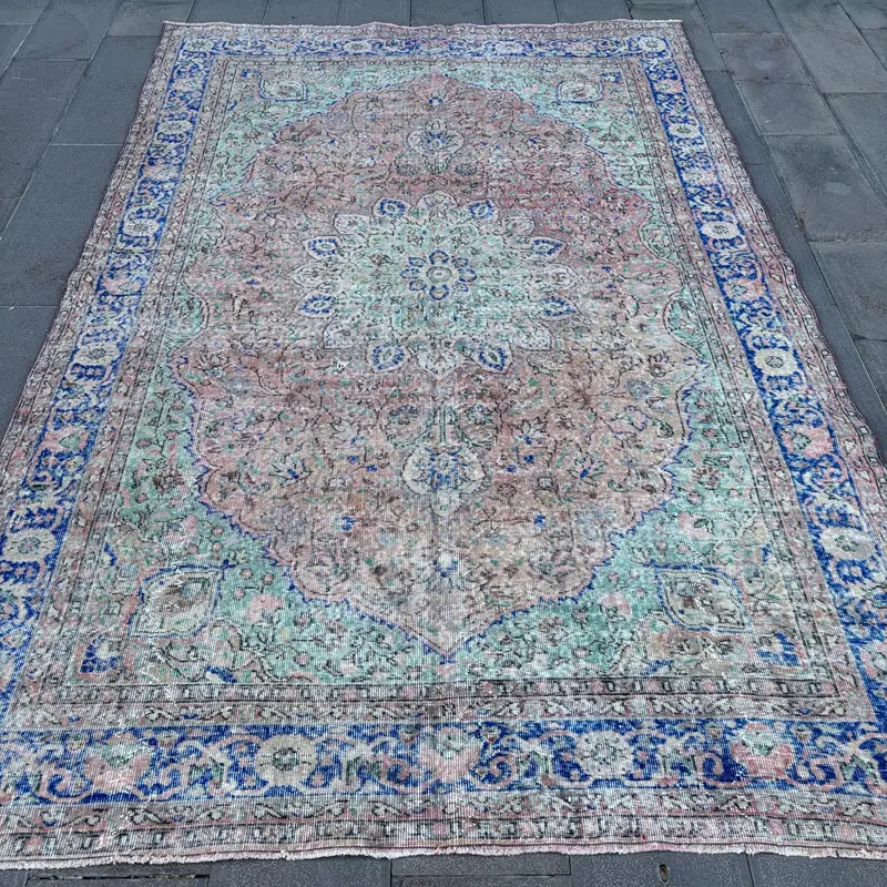 Vibrant Moroccan Rug, 6,8x10,6 ft Orange & Blue