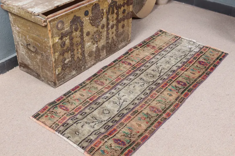 Alfombra verde y azul, diseño botánico de 2,1x4,6 pies