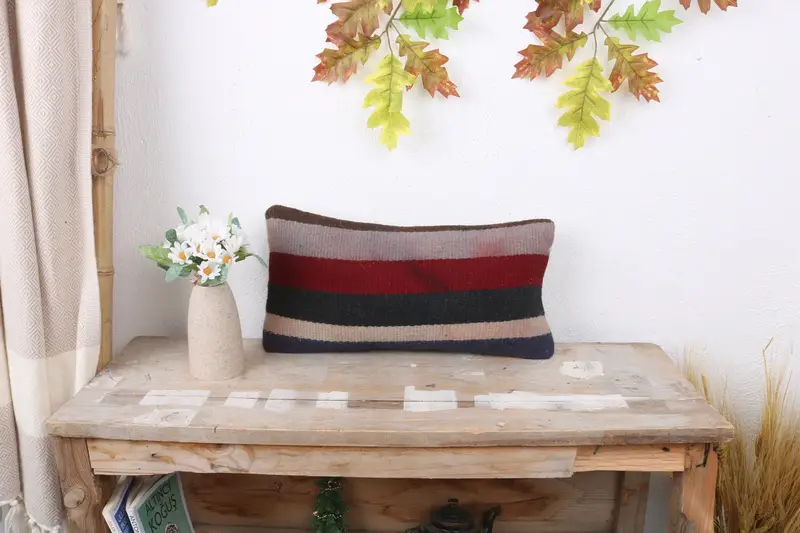 Accent Pillow Case, Interior Designer Pillow, Pillow Case, Vintage Kilim Throw Pillow, Turkish Kilim Pillow, 8x16 Red Pillow, Bed Pillow Sham - 1