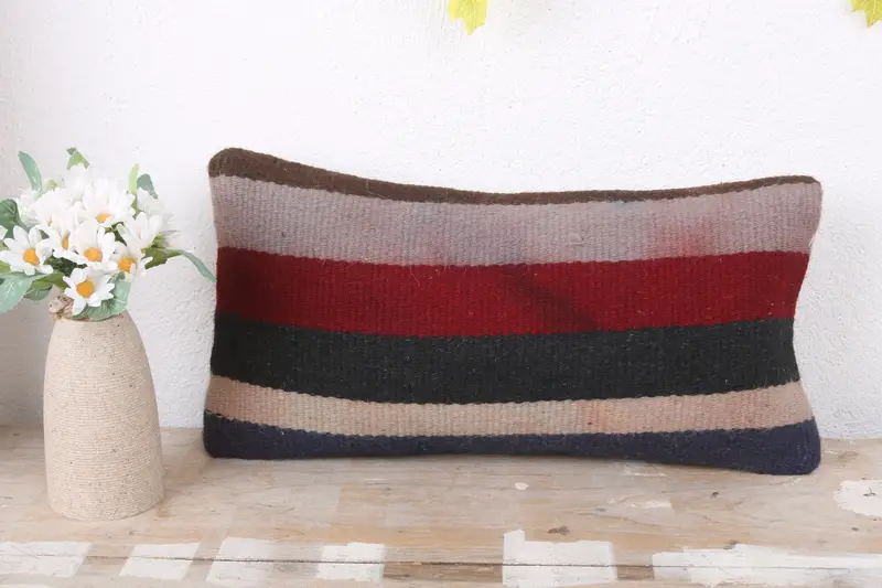 Accent Pillow Case, Interior Designer Pillow, Pillow Case, Vintage Kilim Throw Pillow, Turkish Kilim Pillow, 8x16 Red Pillow, Bed Pillow Sham - 2