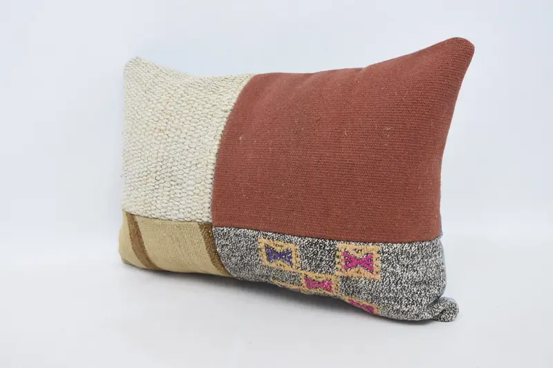 Kilim Cushion Sham, Boho Throw Cushion, Turkish Kilim Pillow, Pillow Case, Knitted Pillow Cover, Handmade Kilim Cushion, 16x24 Beige Cushion Cover - 4