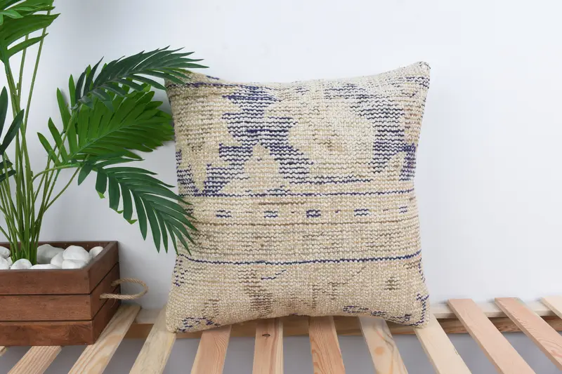 18x18 Blue Pillow Cover, Turkish Kilim Pillow, Decorative Pillow Sham, Cushion, Throw Kilim Pillow, Handmade Kilim Cushion - 1