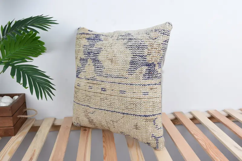 18x18 Blue Pillow Cover, Turkish Kilim Pillow, Decorative Pillow Sham, Cushion, Throw Kilim Pillow, Handmade Kilim Cushion - 5