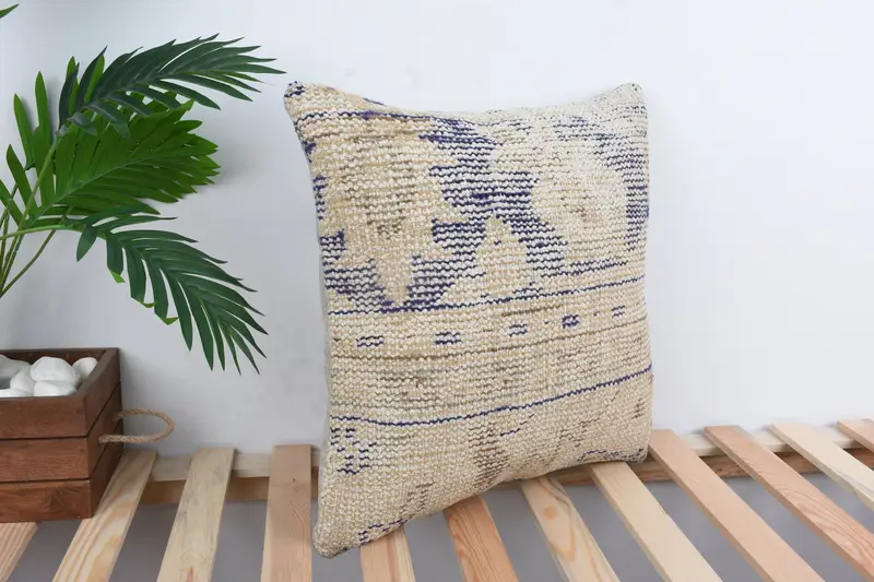 18x18 Blue Pillow Cover, Turkish Kilim Pillow, Decorative Pillow Sham, Cushion, Throw Kilim Pillow, Handmade Kilim Cushion - 4