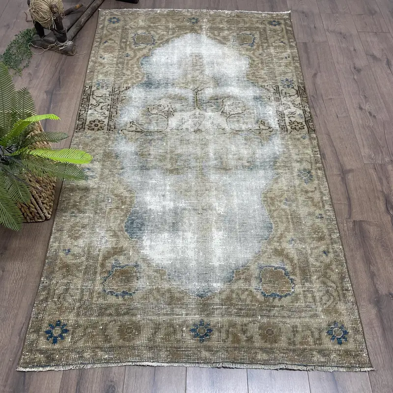 3.6x6.7 ft Turkish Vintage Rug, Area Rug, Brown Oushak Oriental Rug - 1