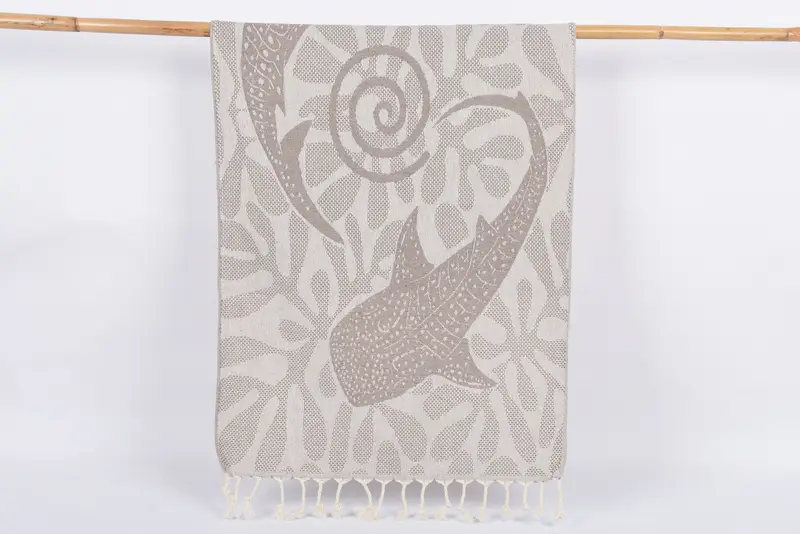 Monogram Kitchen Towel Brown Whale Design, Organic Cotton, 40x18 Inches