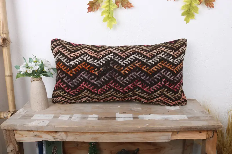 Ikat Pillow Sham, Cushion Case, Boho Pillow, 12x24 Brown Cushion, Pillow for Couch, Boho Pillow Sham Cover, Accent Pillow Case - 1