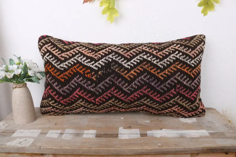 Ikat Pillow Sham, Cushion Case, Boho Pillow, 12x24 Brown Cushion, Pillow for Couch, Boho Pillow Sham Cover, Accent Pillow Case - 2