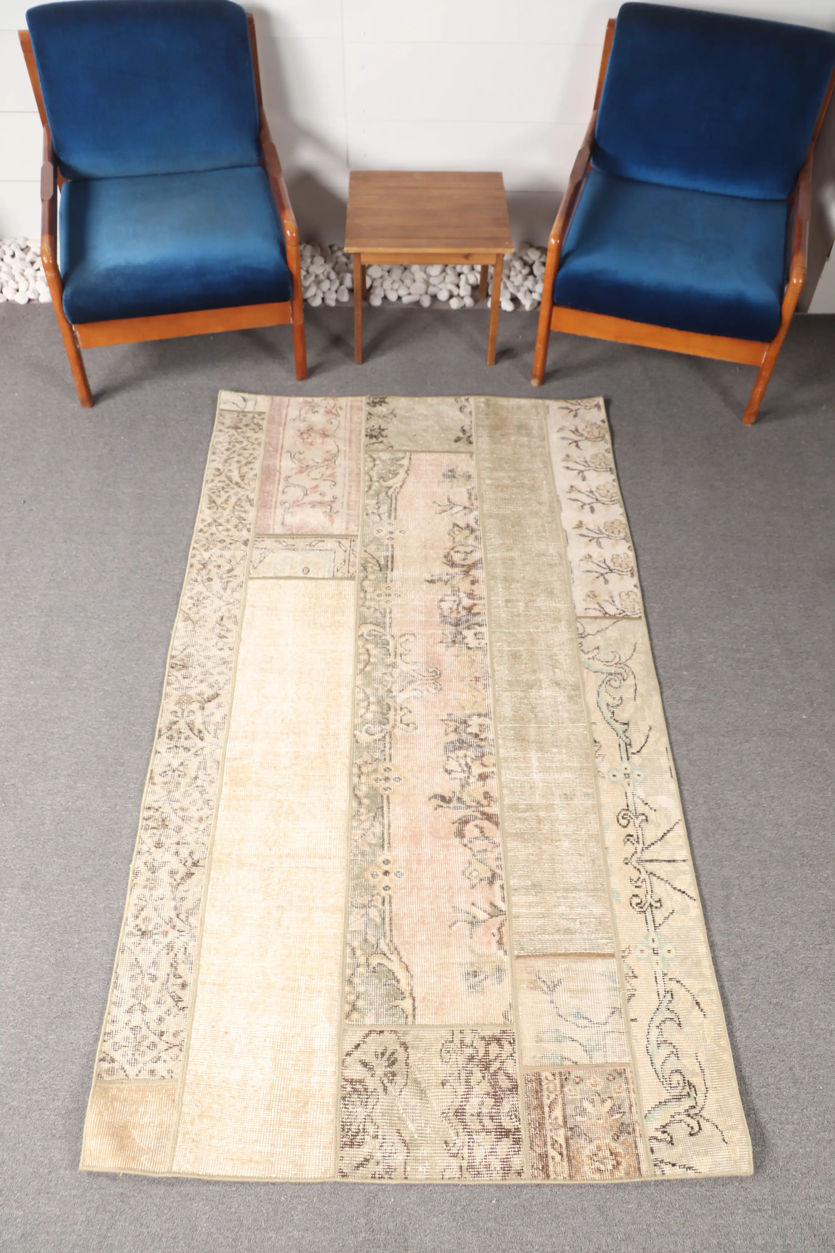 Vintage 3.8x6.9 ft Rug, Patchwork Turkish Rug, Beige Floral Rug - 1
