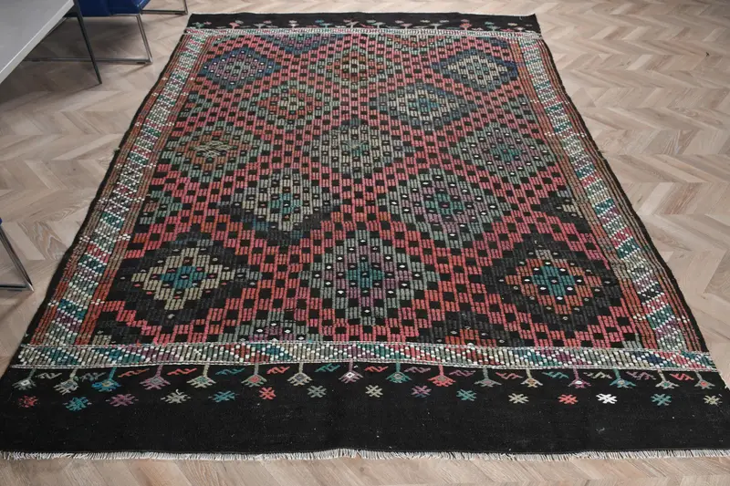 Alfombra Oriental Roja 2x2m Decoración Elegante