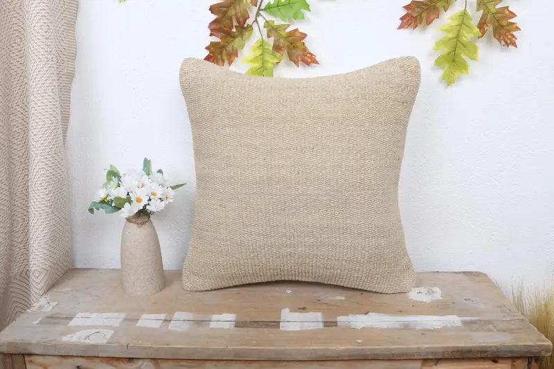16x16 Beige Pillow Cover, Vintage Kilim Throw Pillow, Cushion Cover, Home Decor Pillow, Pillow for Couch, Customized Pillow Cover - 1