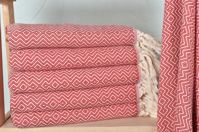 Newlywed Gift Monogram Turkish Bath Towel Red Diamond, 38x71 Inches