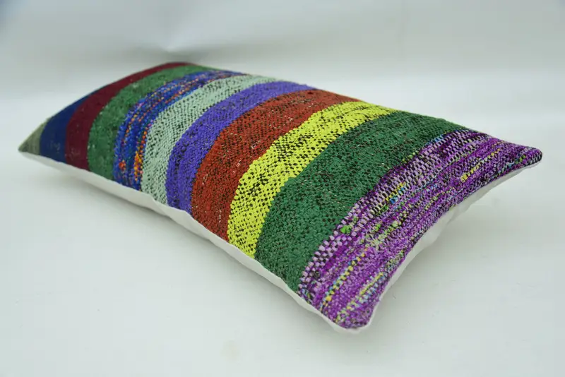 Comfy Throw Pillow, Vintage Pillow, Pillow, Gift Pillow, Ethnic Pillow Cover Pillow Sham, Ethnical Kilim Rug Pillow, 12x24 Green Pillow - 6