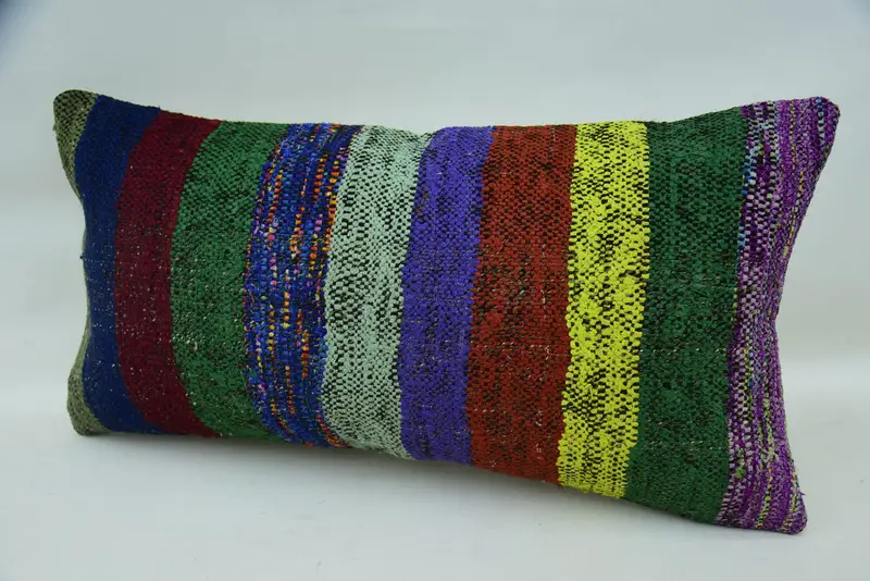 Comfy Throw Pillow, Vintage Pillow, Pillow, Gift Pillow, Ethnic Pillow Cover Pillow Sham, Ethnical Kilim Rug Pillow, 12x24 Green Pillow - 3