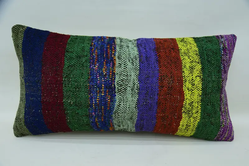 Comfy Throw Pillow, Vintage Pillow, Pillow, Gift Pillow, Ethnic Pillow Cover Pillow Sham, Ethnical Kilim Rug Pillow, 12x24 Green Pillow - 4