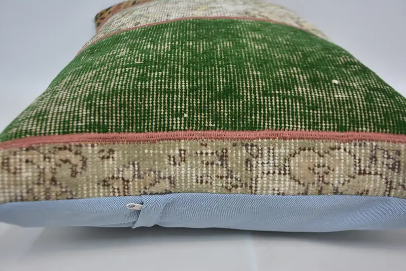 Outdoor Throw Pillow, Turkish Kilim Pillow, Cushion Cover, Vintage Kilim Throw Pillow, 20x28 Green Pillow, Home Decor Pillow - 5
